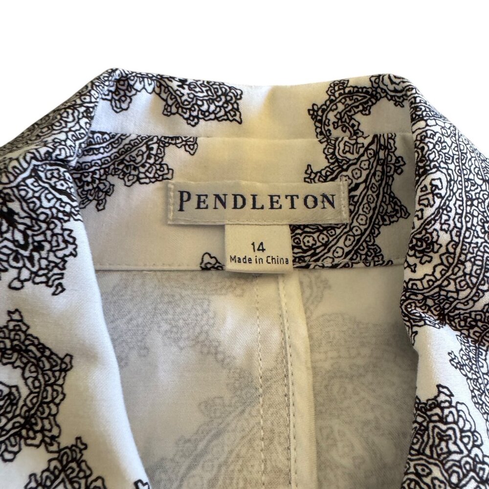 Pendleton Women's Black White Paisley Button Jacket 100% Cotton Pockets, Size 14 - Picture 5 of 7